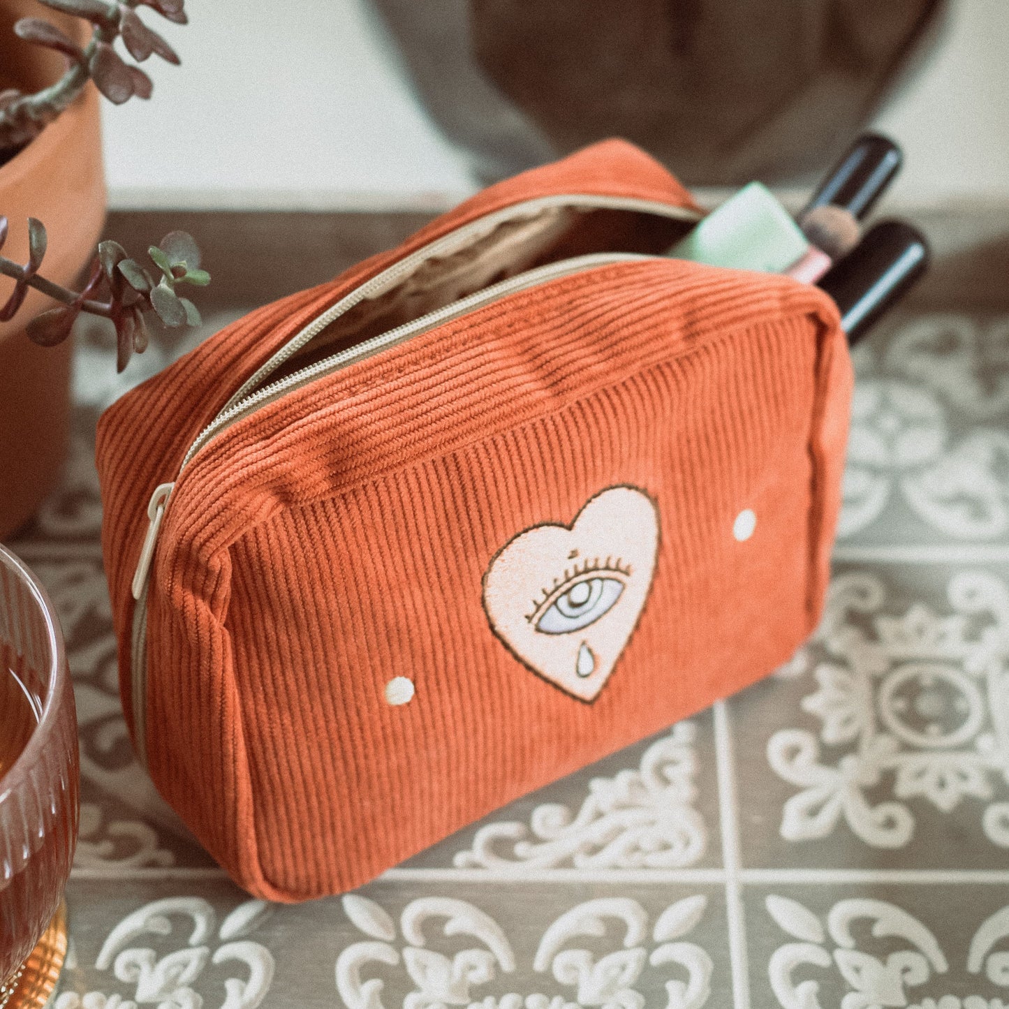 Corduroy Makeup Bag in Rust