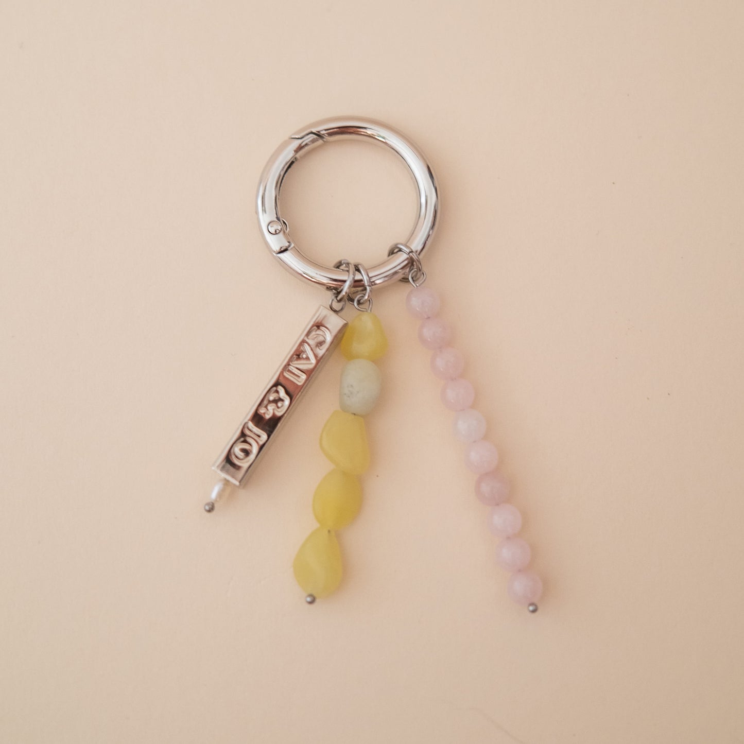 Beaded Charm Keychain in Chartreuse Rose