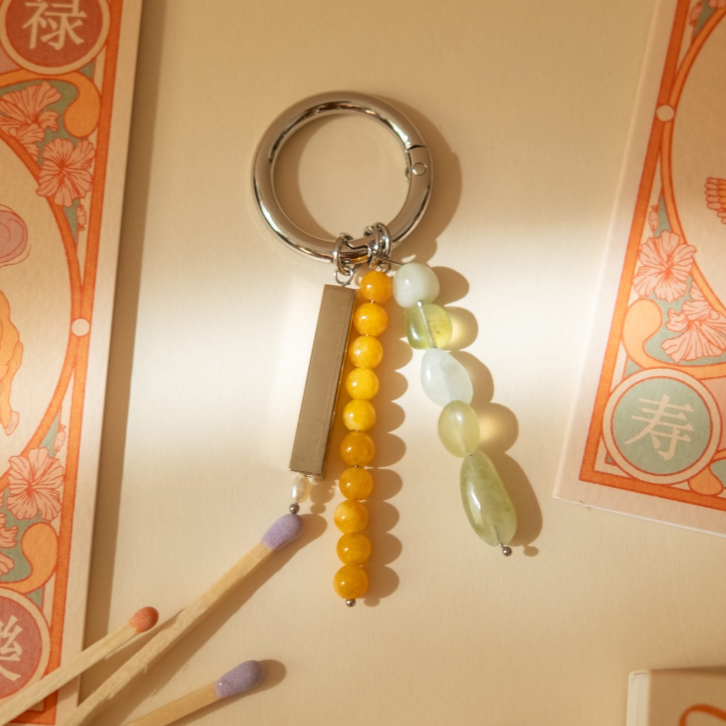 Beaded Charm Keychain in Tangerine