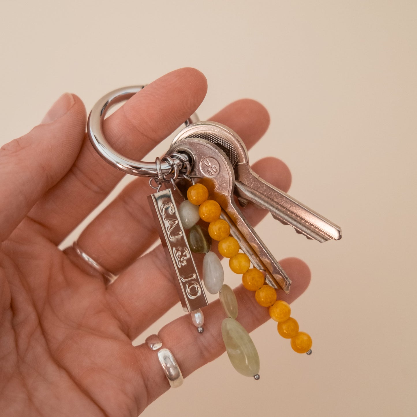 Beaded Charm Keychain in Tangerine