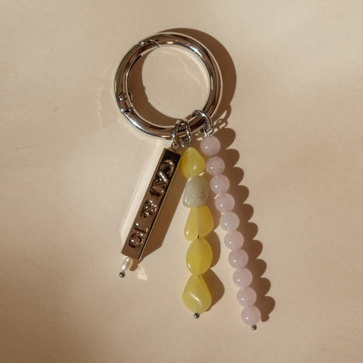 Beaded Charm Keychain in Chartreuse Rose