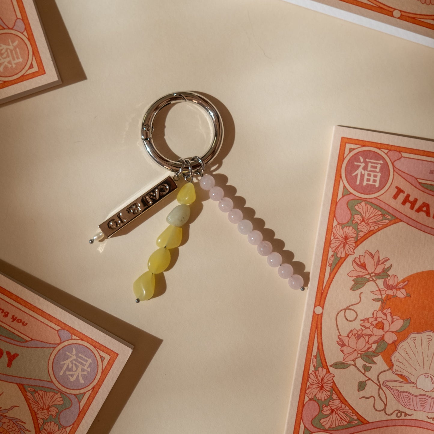 Beaded Charm Keychain in Chartreuse Rose