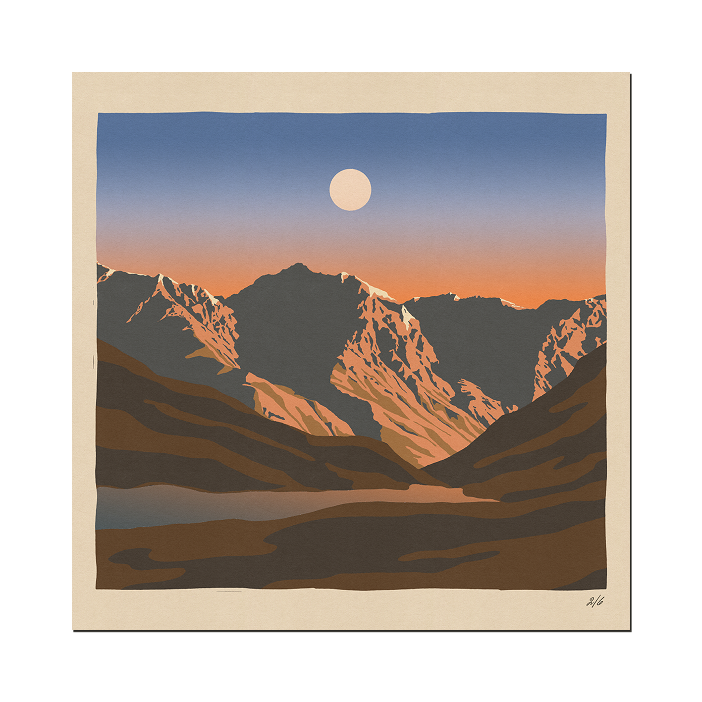 Last light in the mountains print