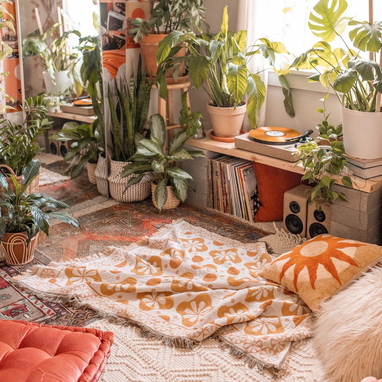 70s Floral Woven Blanket