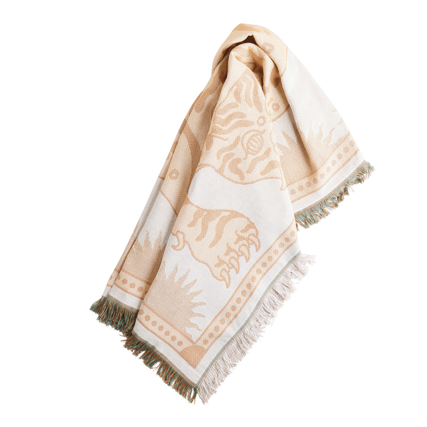 Tibetan Tiger Woven Blanket in warm beige
